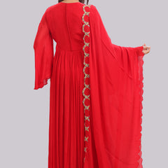 Designer Hand Embroidered Full Length Gown With Dupatta