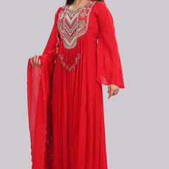 Designer Hand Embroidered Full Length Gown With Dupatta