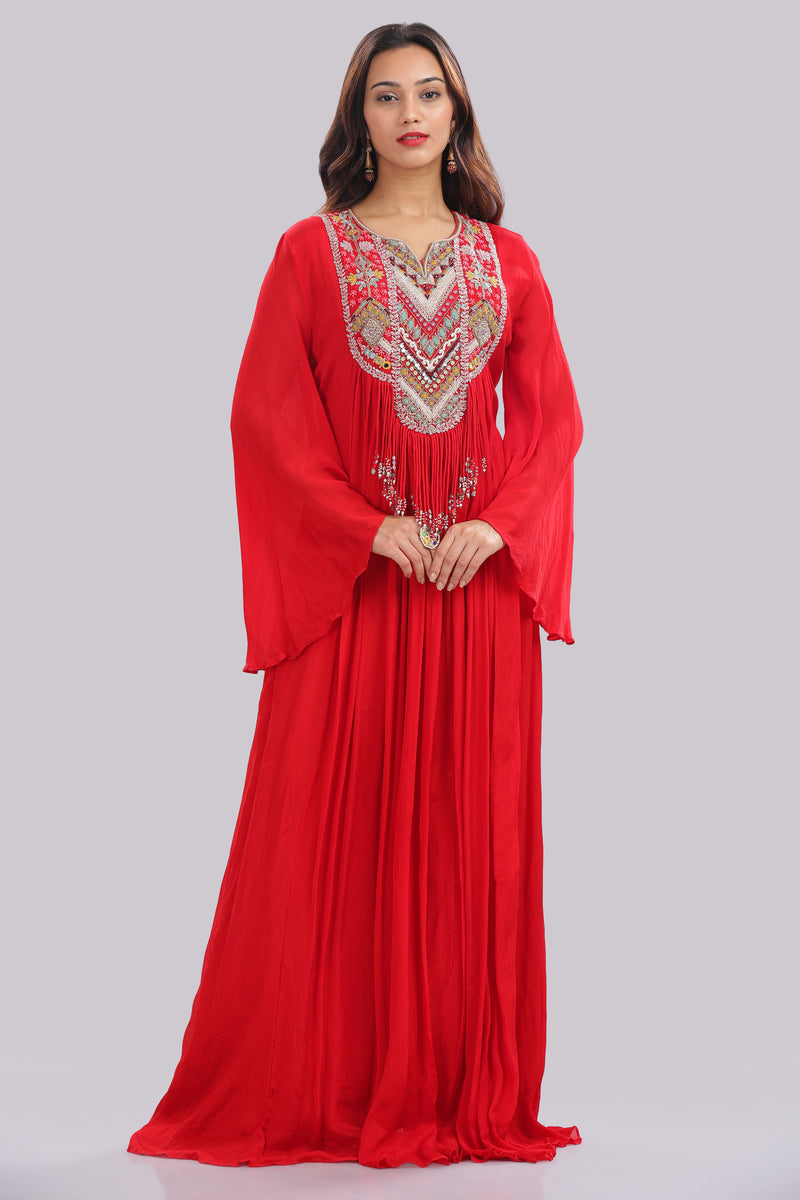 Designer Hand Embroidered Full Length Gown With Dupatta