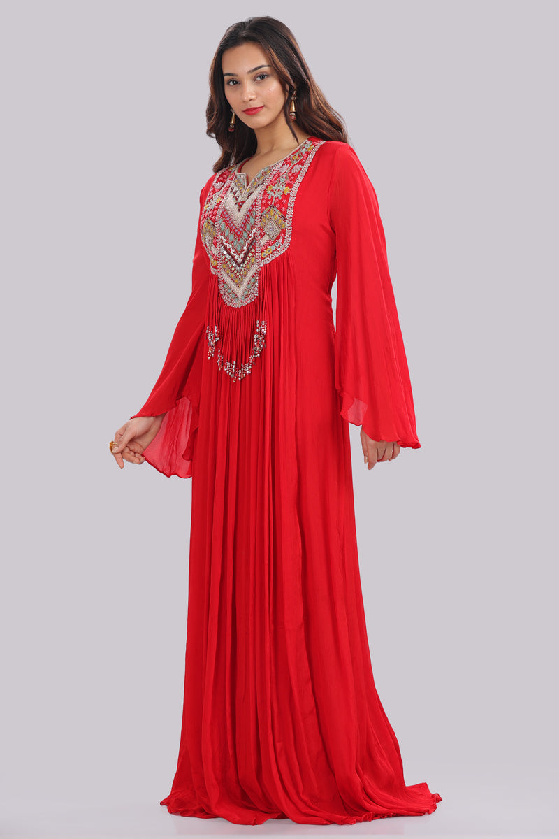 Designer Hand Embroidered Full Length Gown With Dupatta