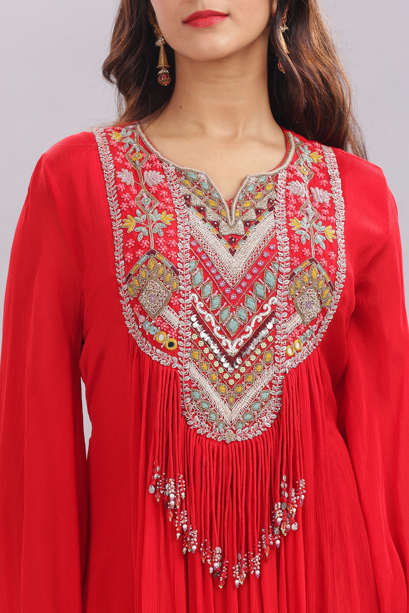 Designer Hand Embroidered Full Length Gown With Dupatta