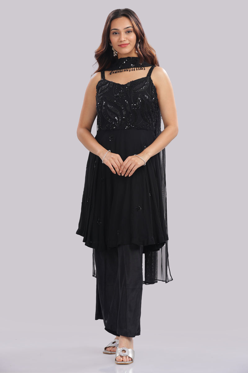 Designer Short Kurti Suit with Choker Dupatta