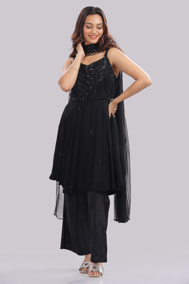 Designer Short Kurti Suit with Choker Dupatta