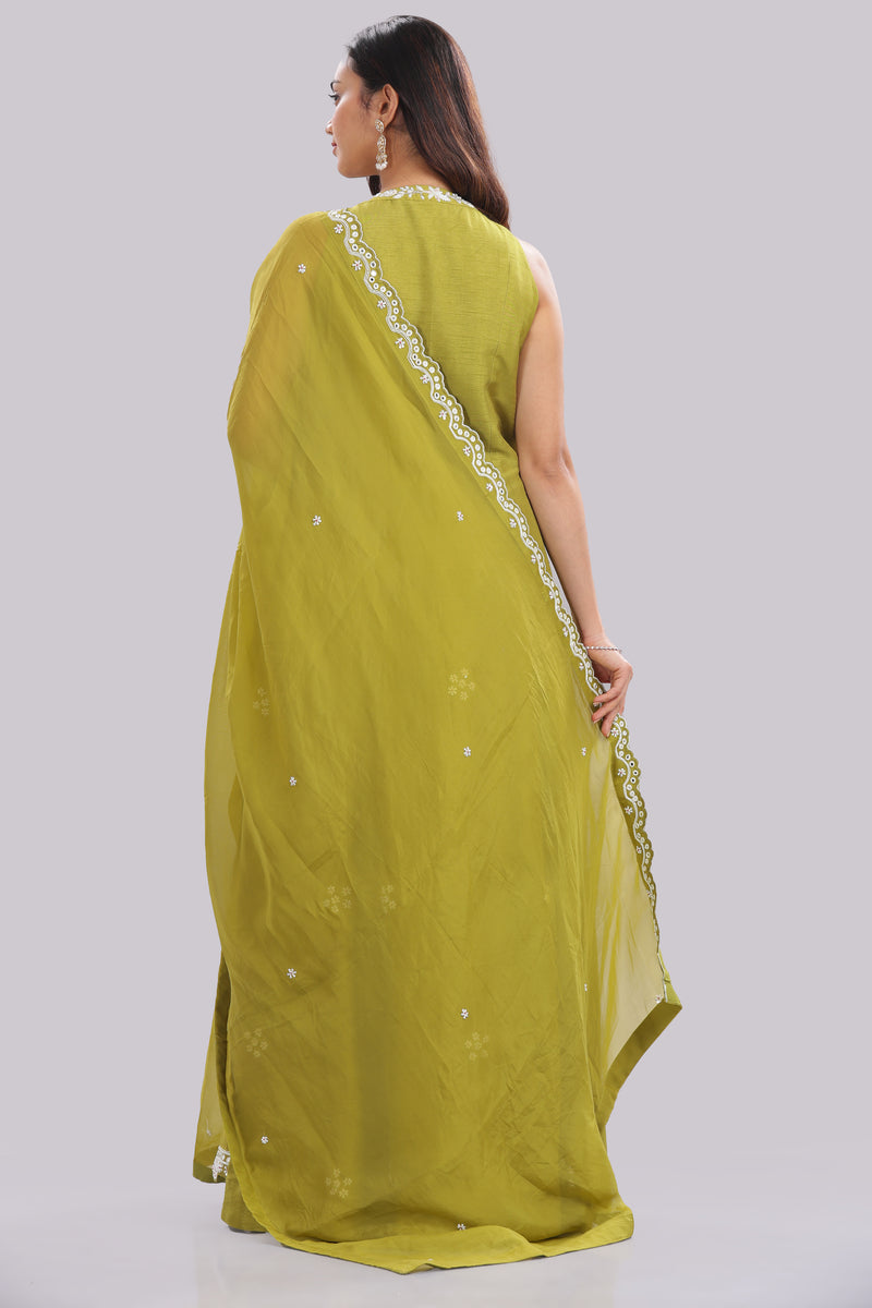 Indo-Western Anarkali with Panelled Pant & Dupatta