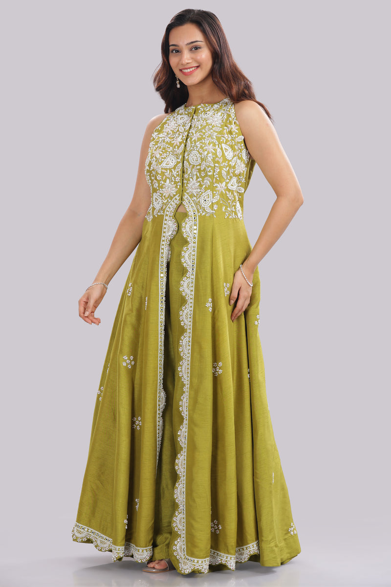 Indo-Western Anarkali with Panelled Pant & Dupatta