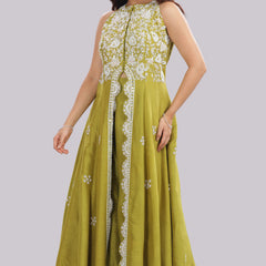 Indo-Western Anarkali with Panelled Pant & Dupatta