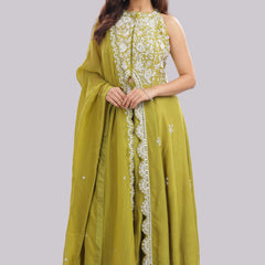 Indo-Western Anarkali with Panelled Pant & Dupatta
