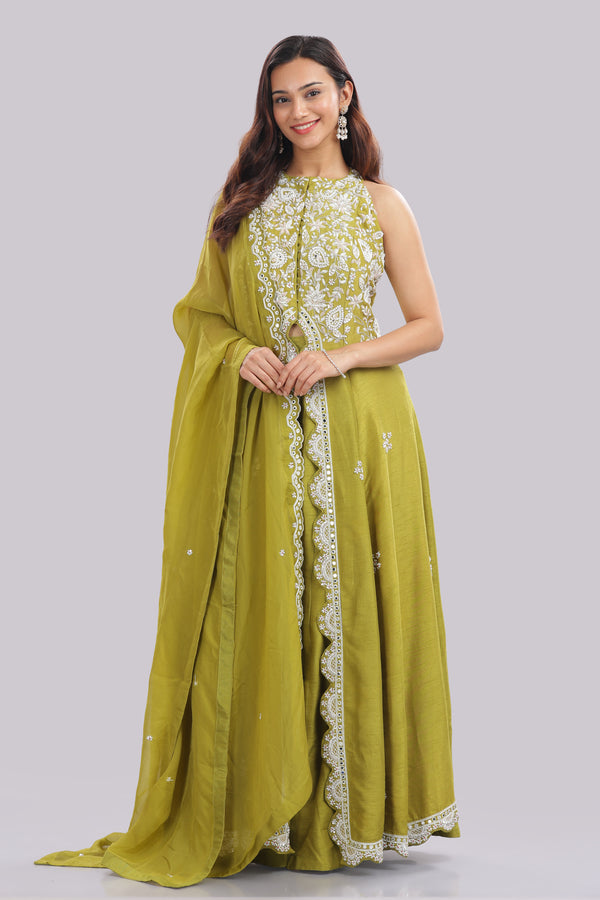 Indo-Western Anarkali with Panelled Pant & Dupatta