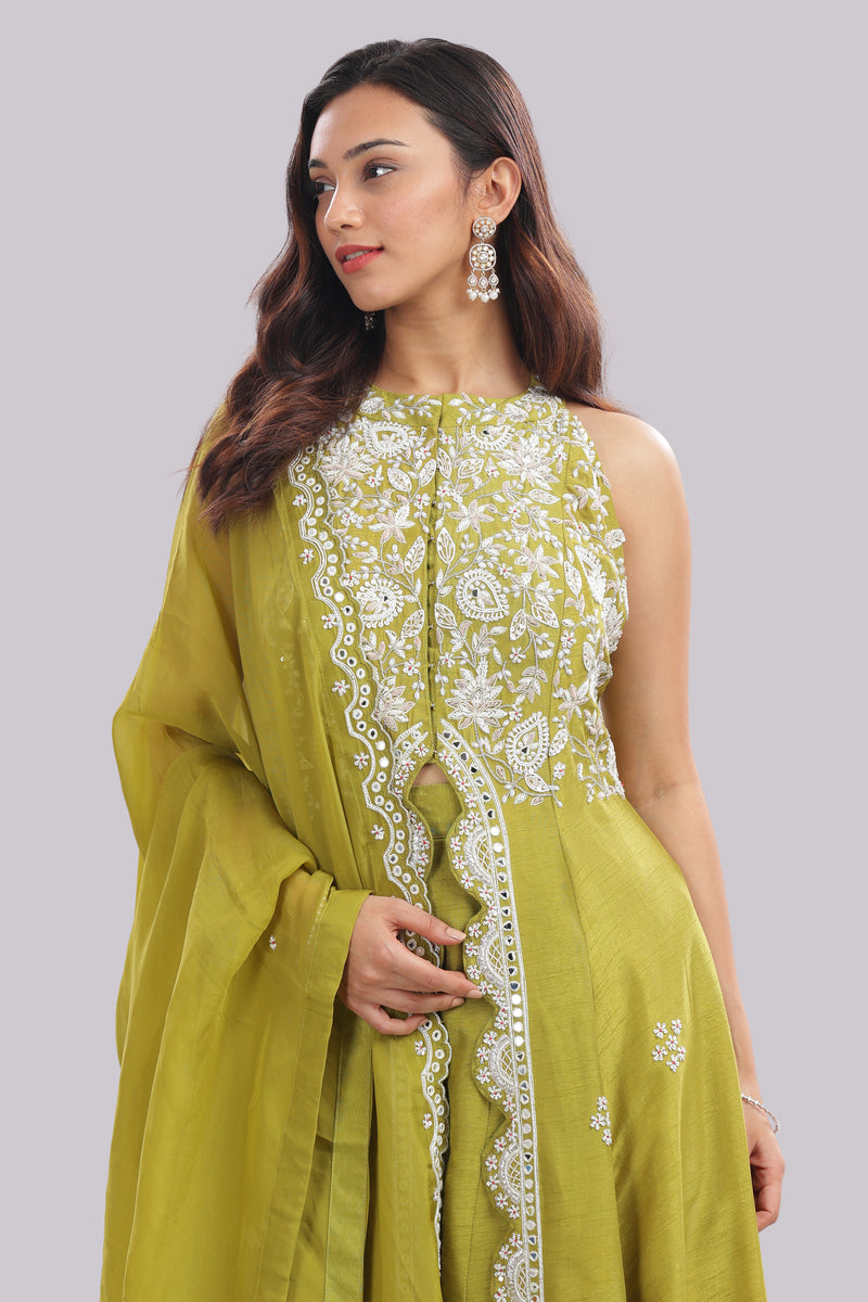 Indo-Western Anarkali with Panelled Pant & Dupatta