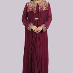 Designer Hand Embroidered Jacket with Draped Skirt & Blouse