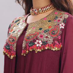 Designer Hand Embroidered Jacket with Draped Skirt & Blouse