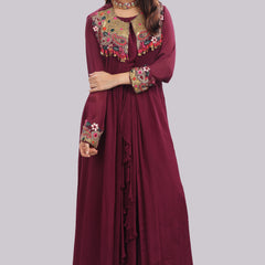 Designer Hand Embroidered Jacket with Draped Skirt & Blouse