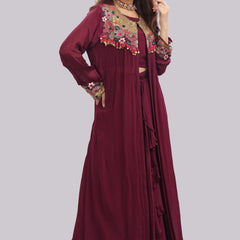 Designer Hand Embroidered Jacket with Draped Skirt & Blouse