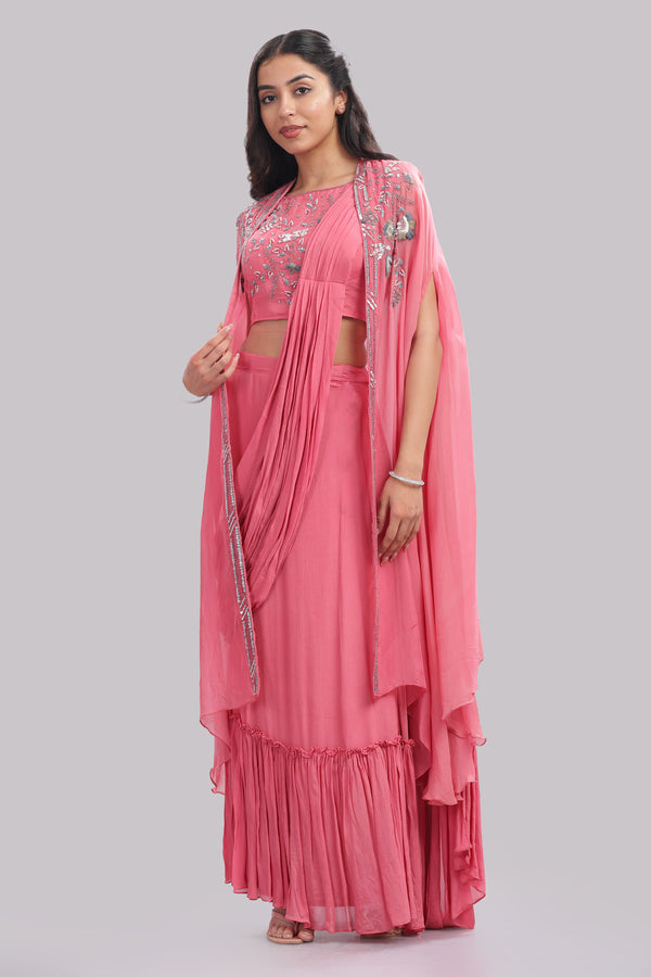Designer Draped Skirt With Cape