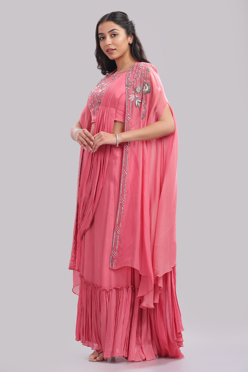 Designer Draped Skirt With Cape