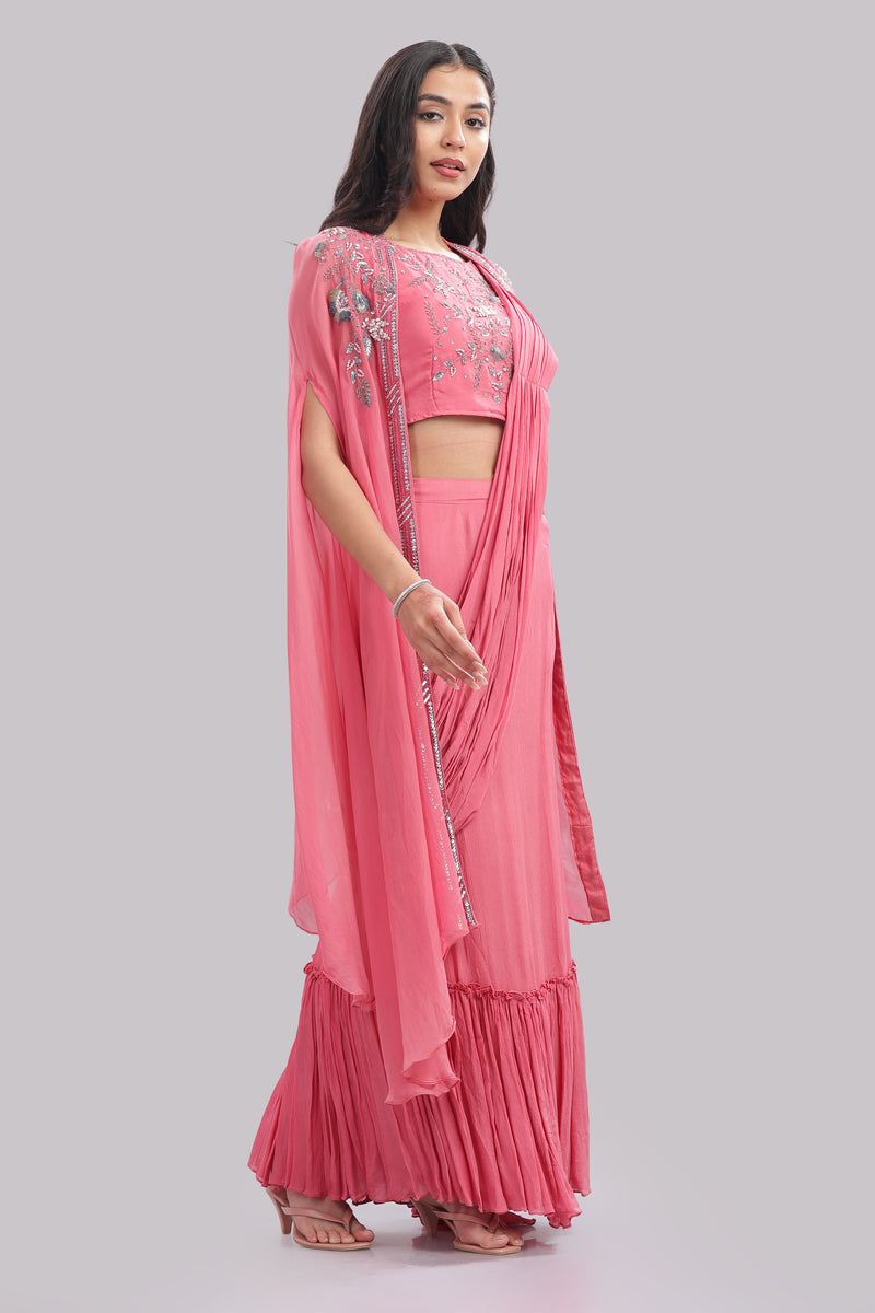 Designer Draped Skirt With Cape