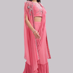 Designer Draped Skirt With Cape