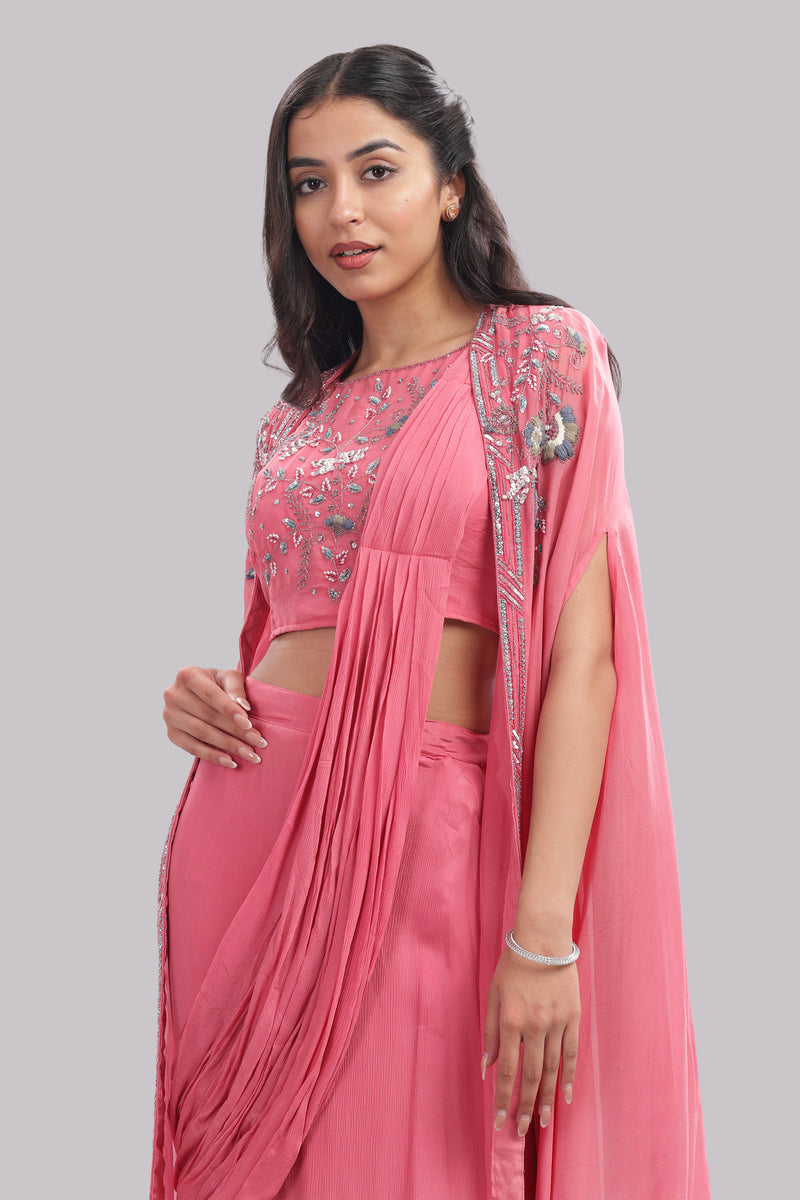Designer Draped Skirt With Cape