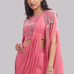 Designer Draped Skirt With Cape