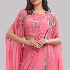 Designer Draped Skirt With Cape