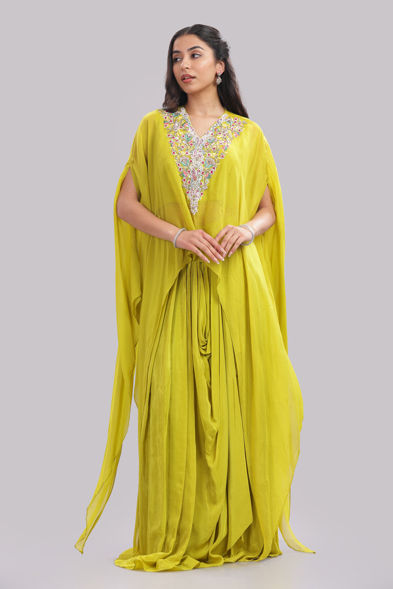 Designer Draped Skirt With Cape