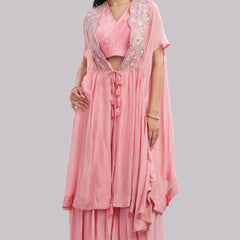 Kaftan Cape & Skirt Set With Pleated Blouse