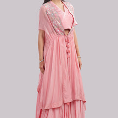 Kaftan Cape & Skirt Set With Pleated Blouse