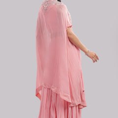 Kaftan Cape & Skirt Set With Pleated Blouse