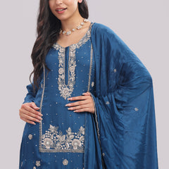 Regal Teal Hand-Embroidered Sharara Set