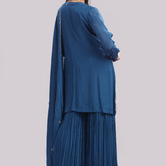 Regal Teal Hand-Embroidered Sharara Set