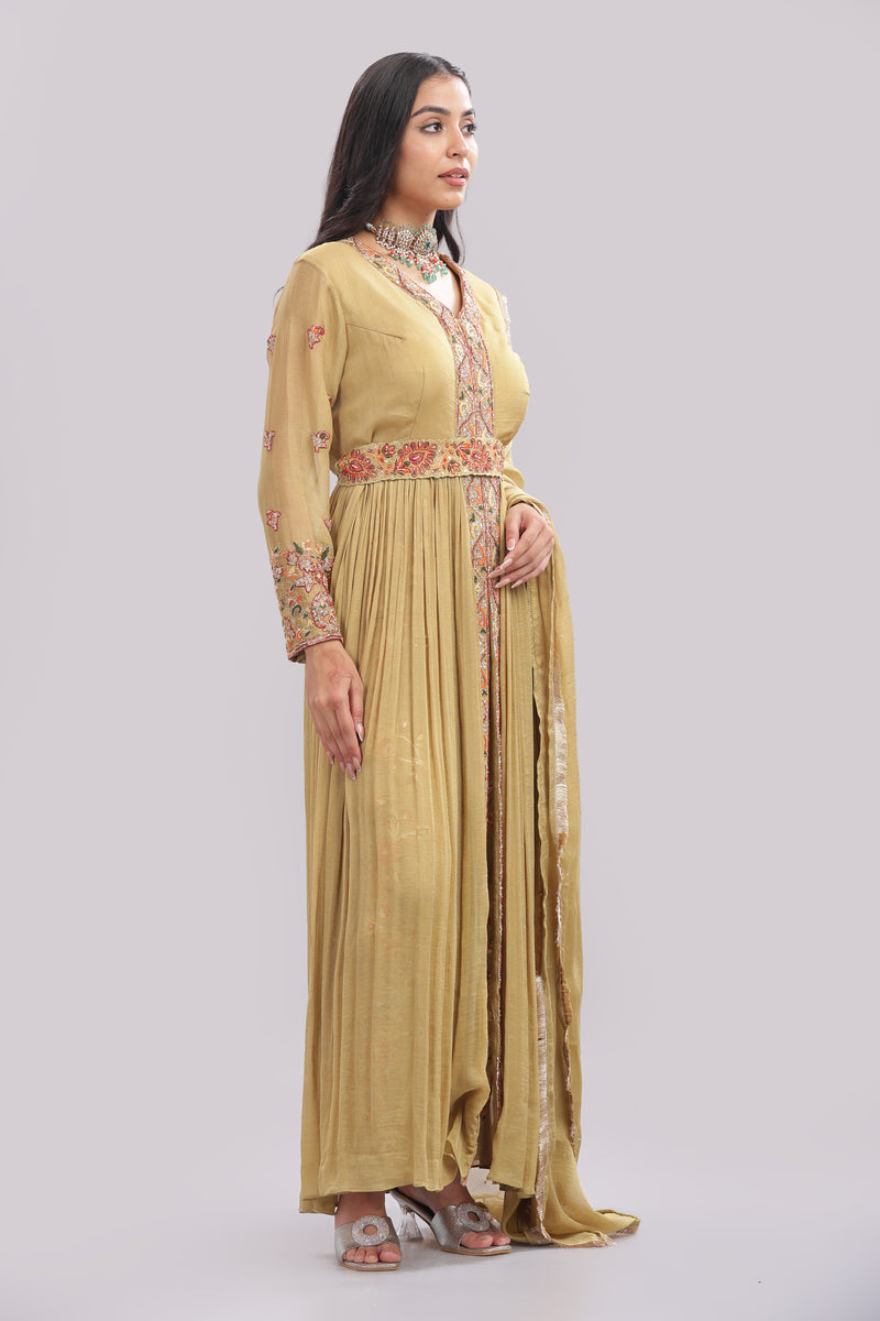 Designer Anarkali Suit with Banarasi Brocade Pant