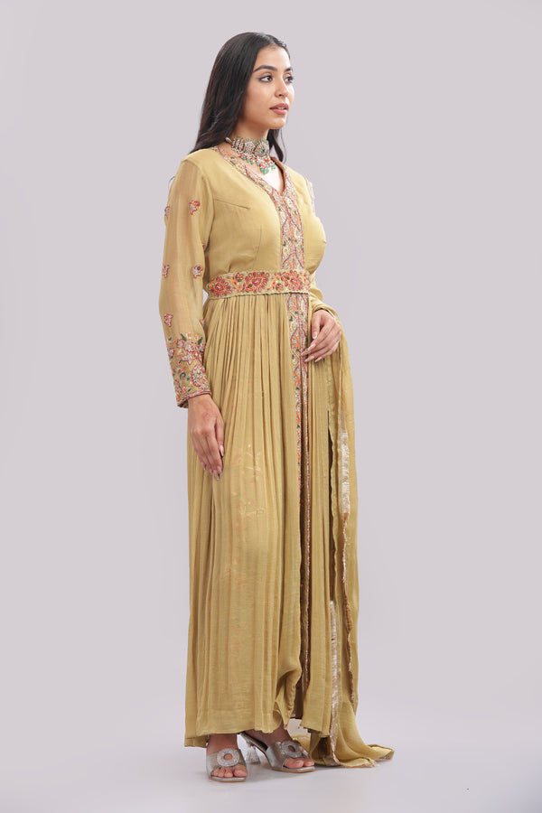 Designer Anarkali Suit with Banarasi Brocade Pant