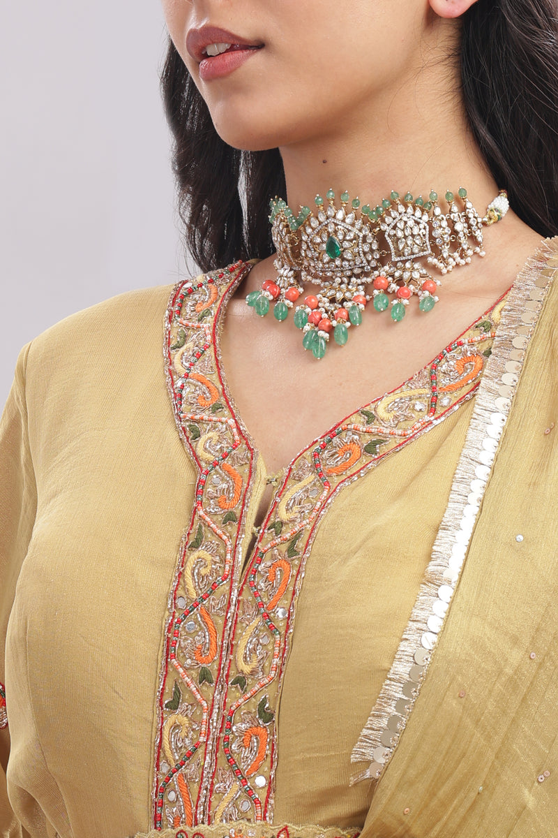 Designer Anarkali Suit with Banarasi Brocade Pant