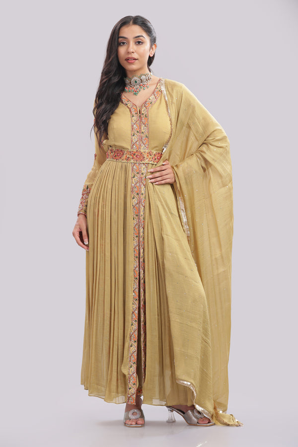 Designer Anarkali Suit with Banarasi Brocade Pant