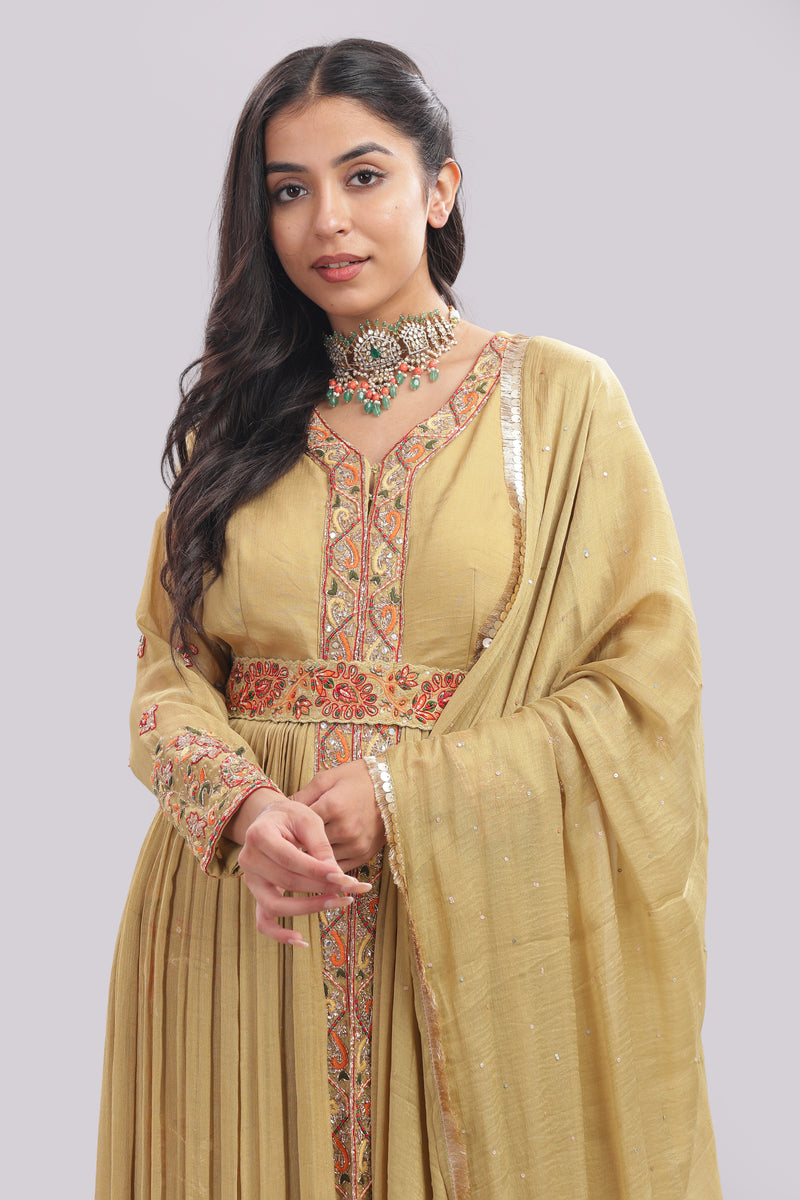 Designer Anarkali Suit with Banarasi Brocade Pant