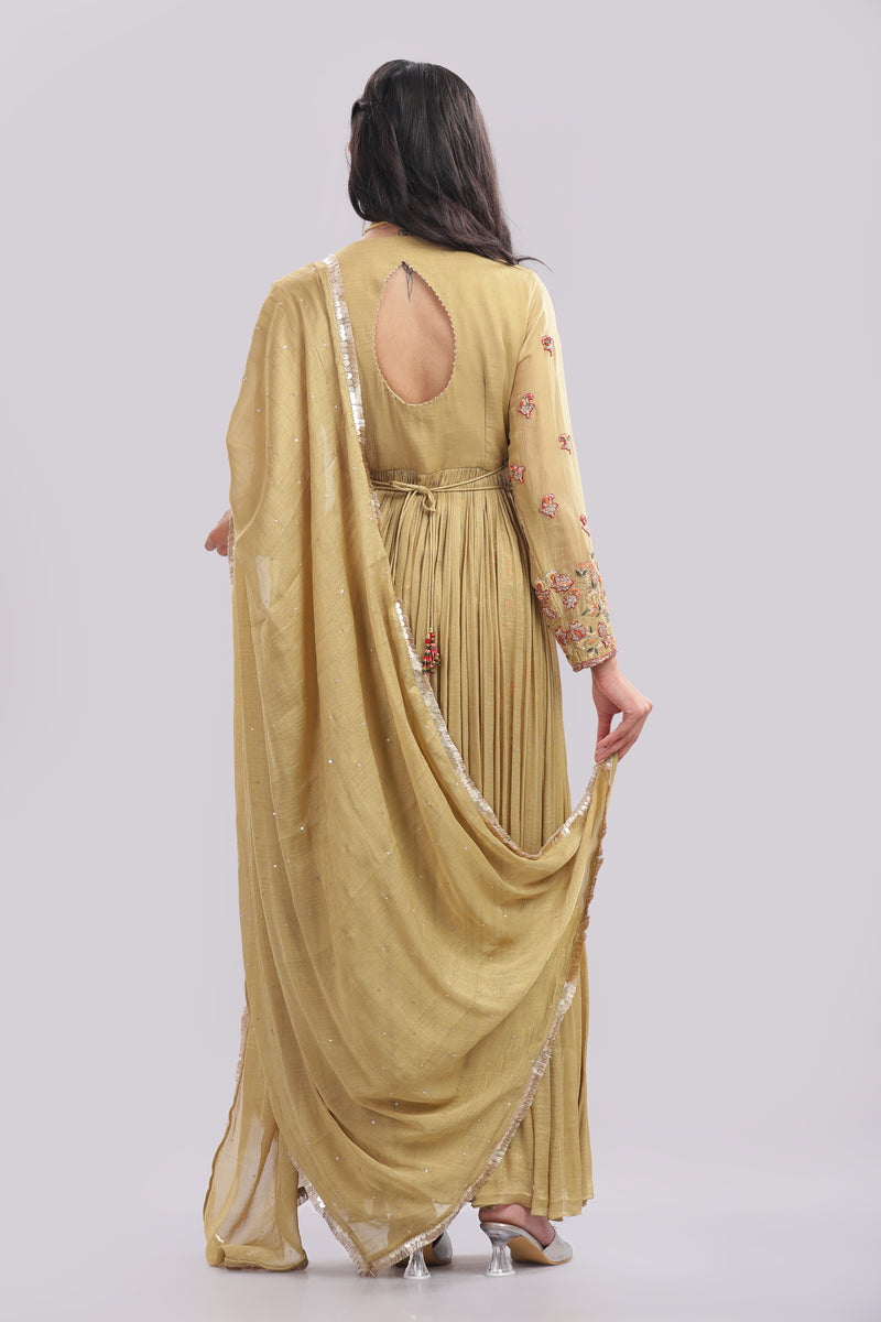 Designer Anarkali Suit with Banarasi Brocade Pant
