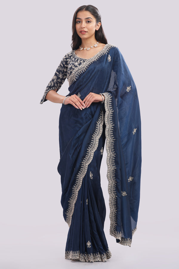 Designer Hand Embroidered Organza Saree