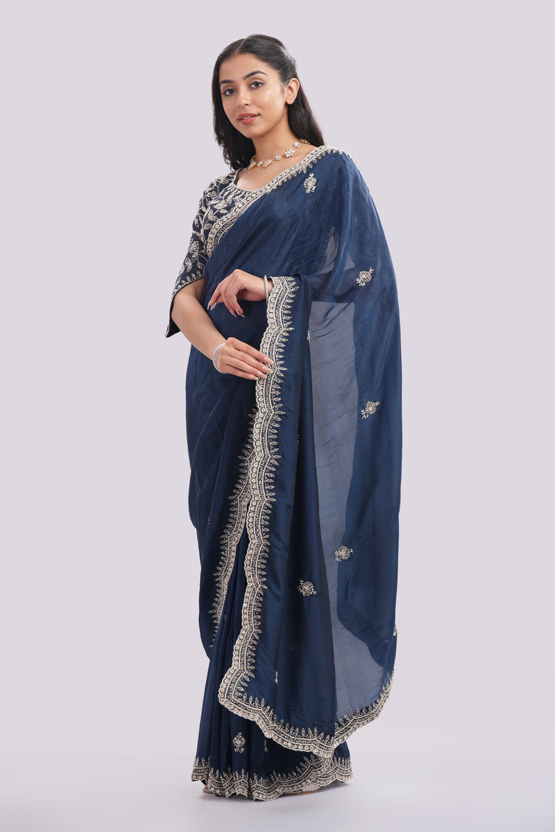 Designer Hand Embroidered Organza Saree