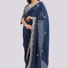 Designer Hand Embroidered Organza Saree