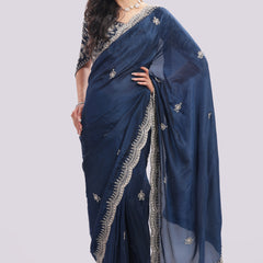 Designer Hand Embroidered Organza Saree