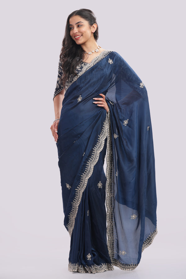 Designer Hand Embroidered Organza Saree