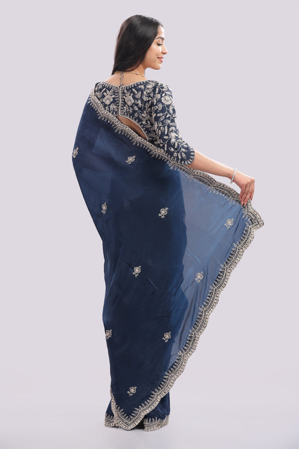 Designer Hand Embroidered Organza Saree