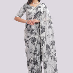 Designer Hand Embroidered Chiffon Saree