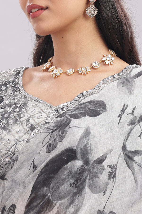 Designer Hand Embroidered Chiffon Saree