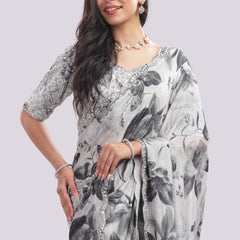 Designer Hand Embroidered Chiffon Saree