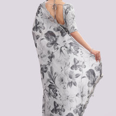 Designer Hand Embroidered Chiffon Saree