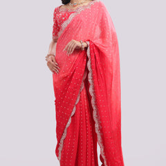 Designer Hand Embroidered Chiffon Saree and Blouse