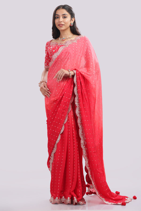 Designer Hand Embroidered Chiffon Saree and Blouse