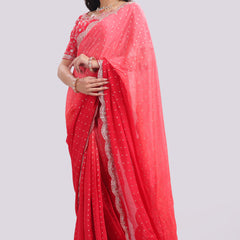 Designer Hand Embroidered Chiffon Saree and Blouse