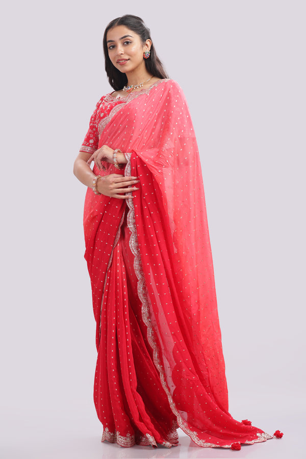 Designer Hand Embroidered Chiffon Saree and Blouse